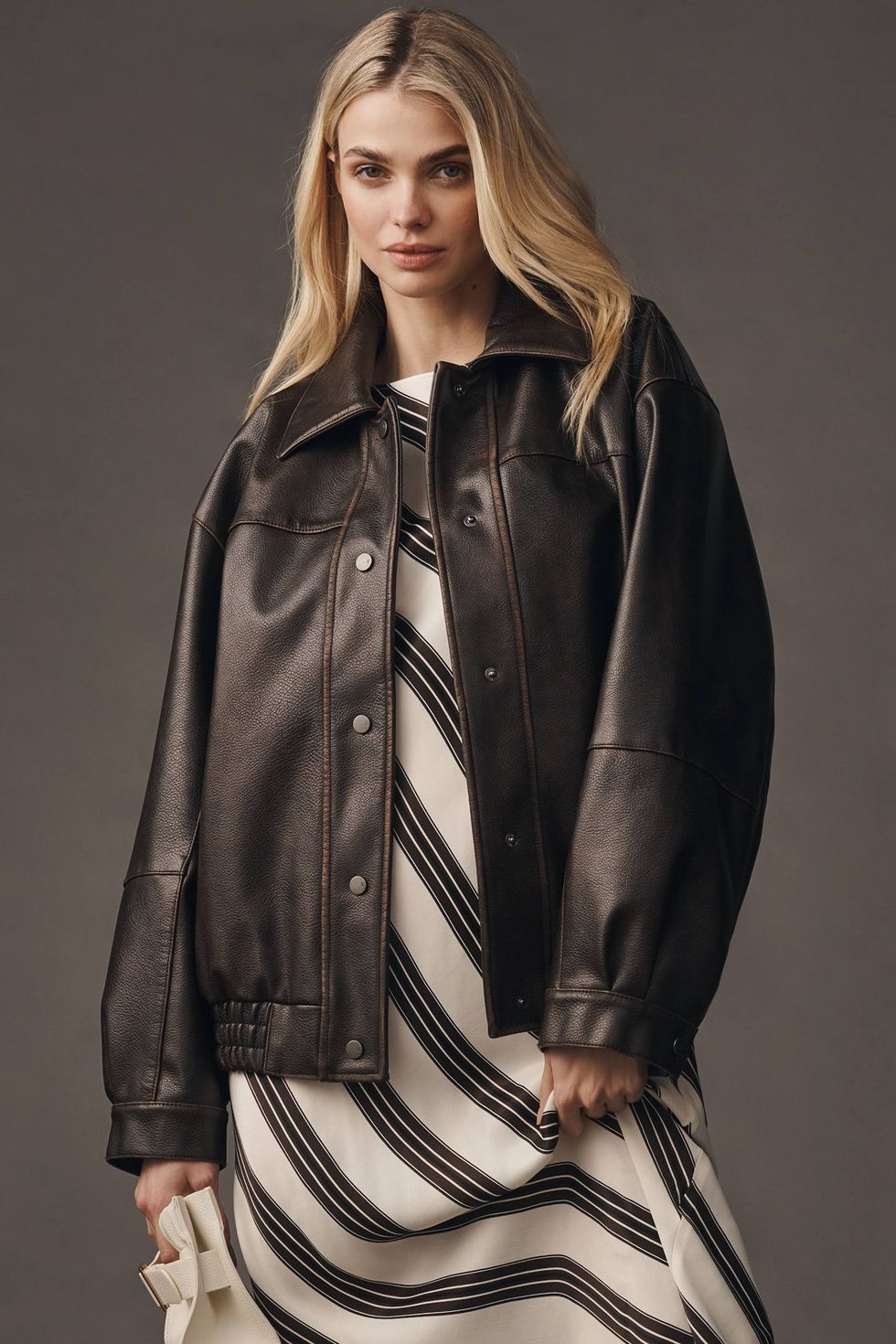 Pilcro Oversized Washed Faux-Leather Jacket