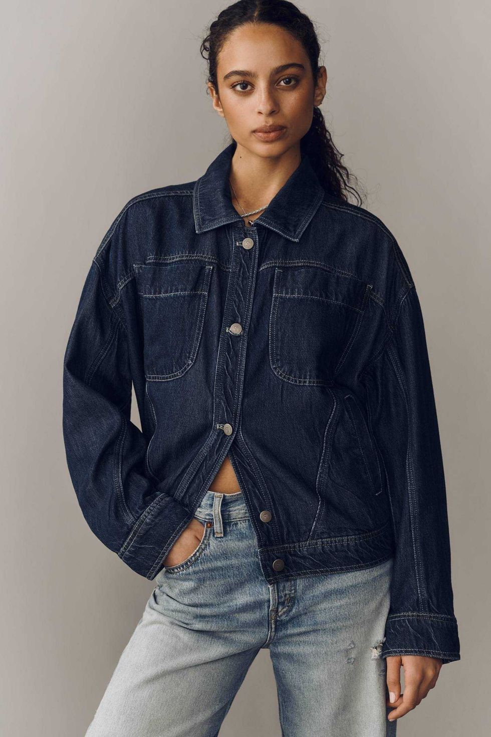 Pilcro Pleated Lightweight Trucker Jacket