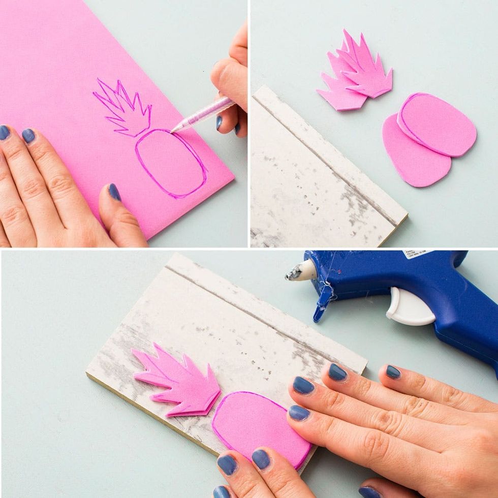 pineapple hat diy cutting out pink foam pineapples