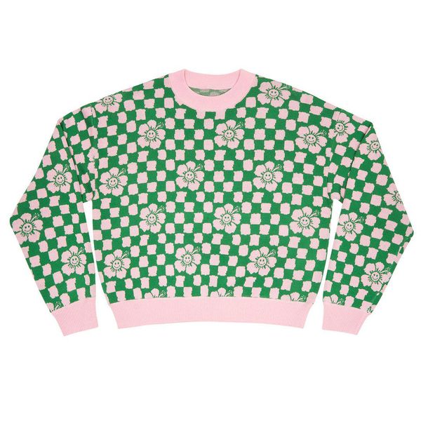 pink and green floral sweater