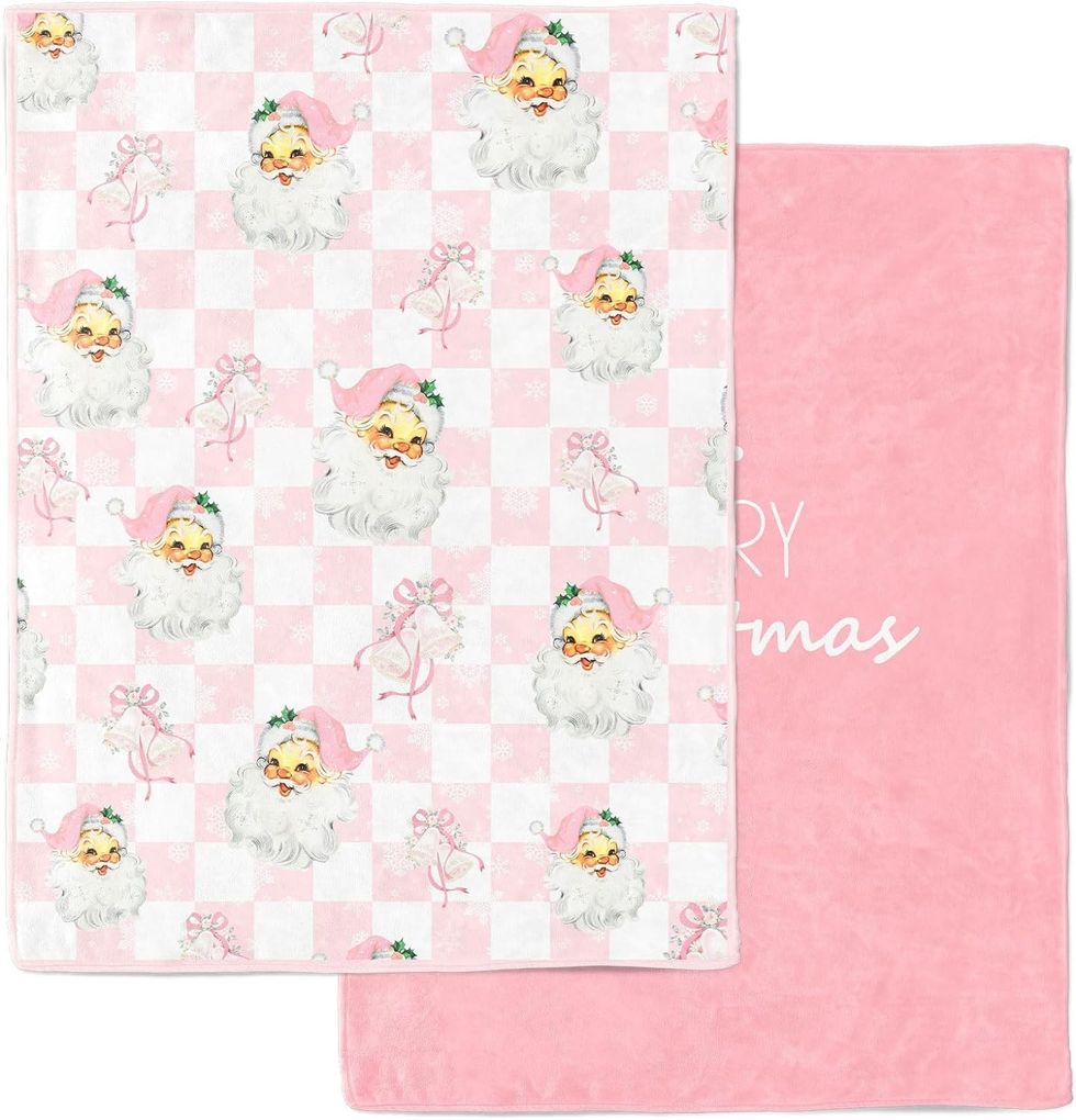 Pink Checkered Christmas Throw Blanket