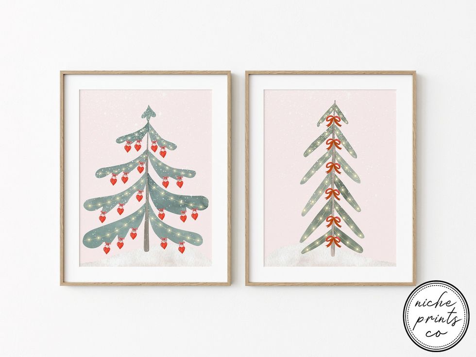 Pink Christmas Tree Print Set
