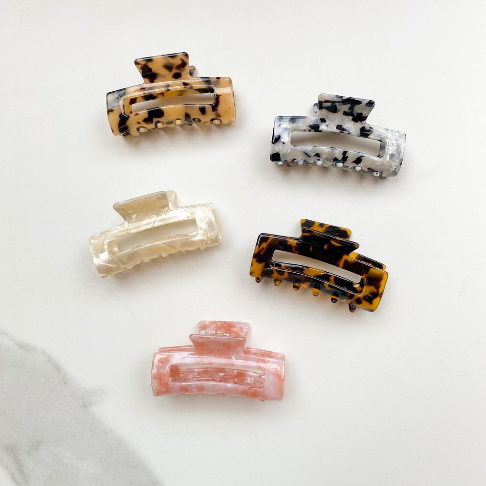 pink, cream, and brown tortoiseshell claw clips