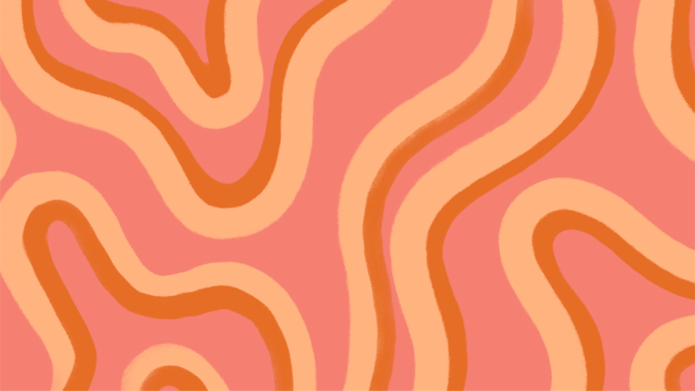 pink cream and orange squiggles