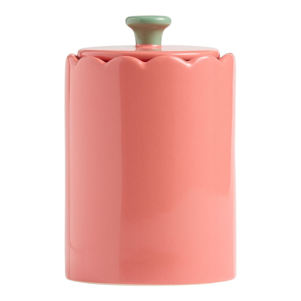Pink Hand Painted Ceramic Scalloped Storage Canister