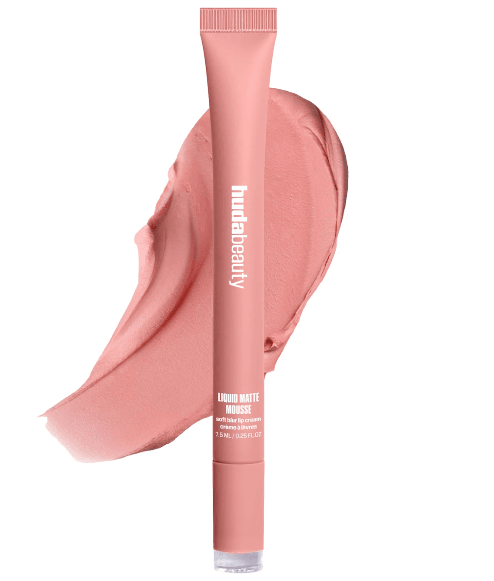 Pink matte lip cream tube with swatch, labeled "liquid matte mousse."