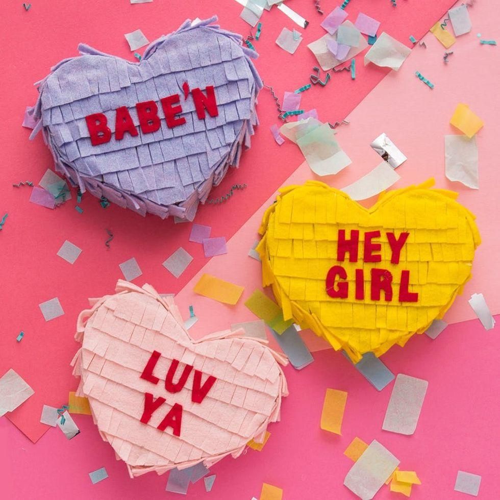 pink, purple, and yellow conversation heart gift boxes