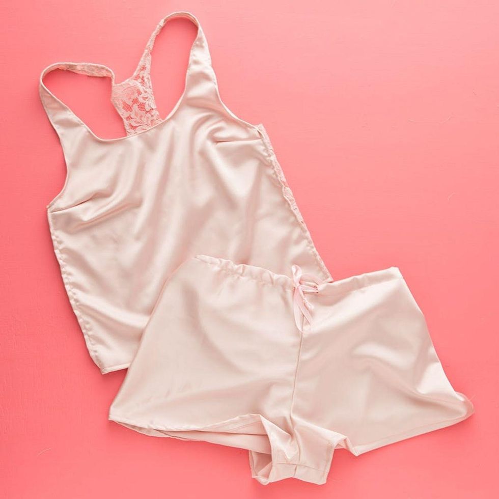 pink satin pajama set