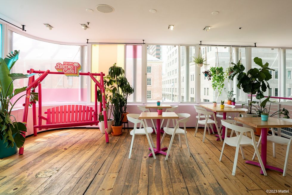 pink swing at the barbie cafe