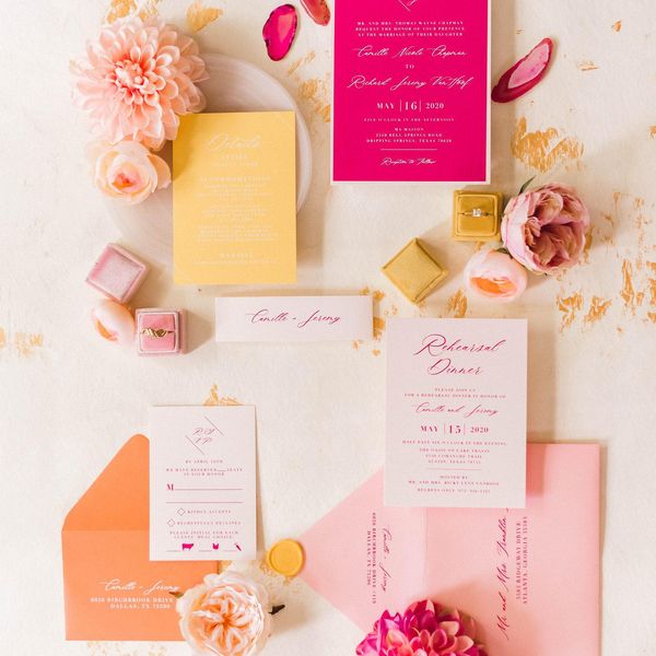 pink yellow and orange wedding invitations