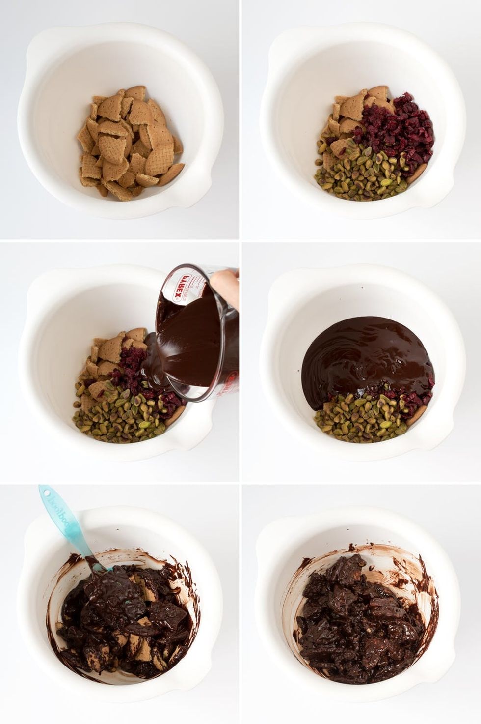 Pistachio and cranberry fridge cake Step 3 collage