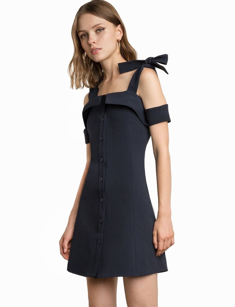 Pixie Market Camden Shoulder Tie Navy Dress