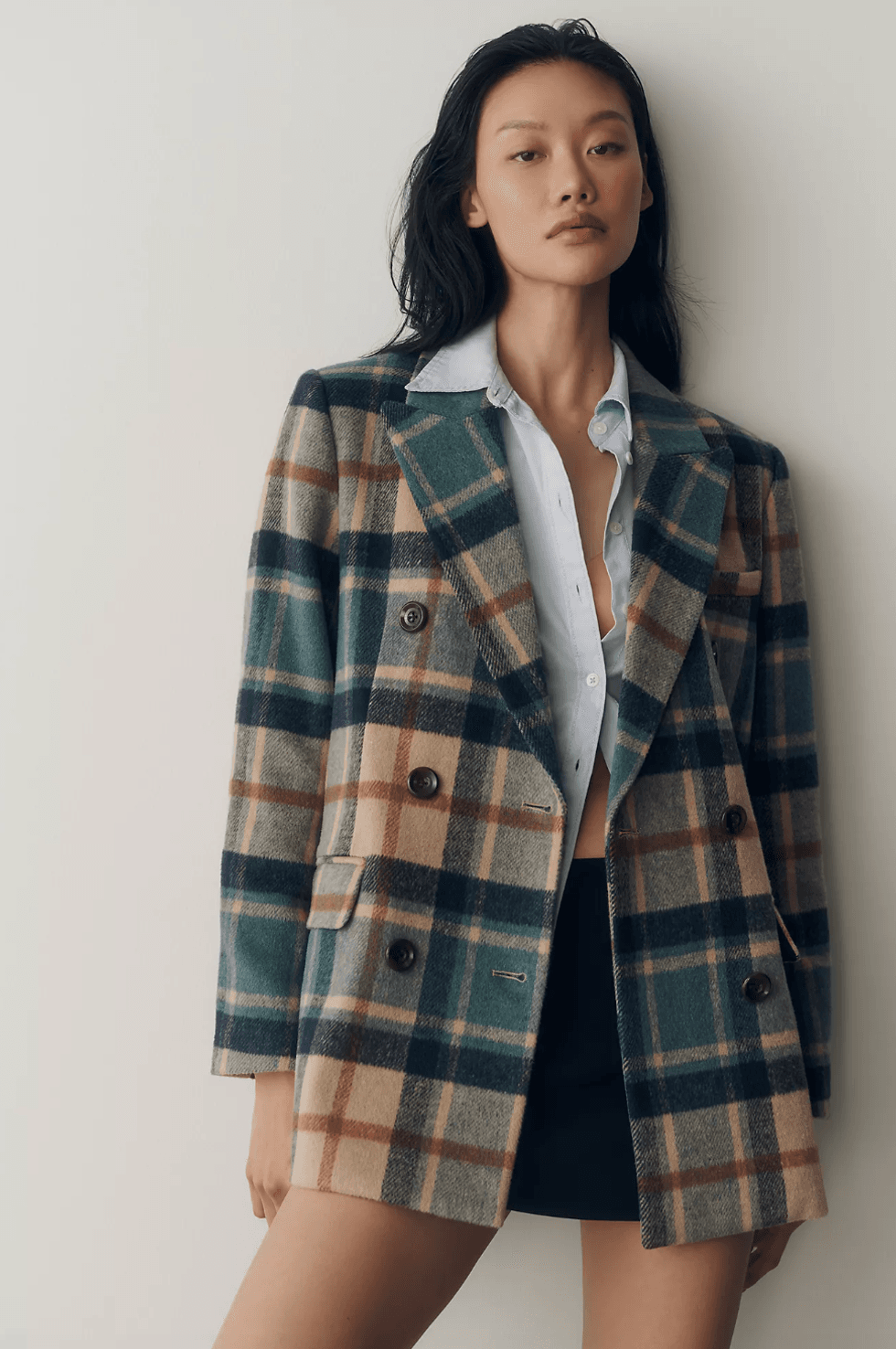 Plaid Double-Breasted Blazer