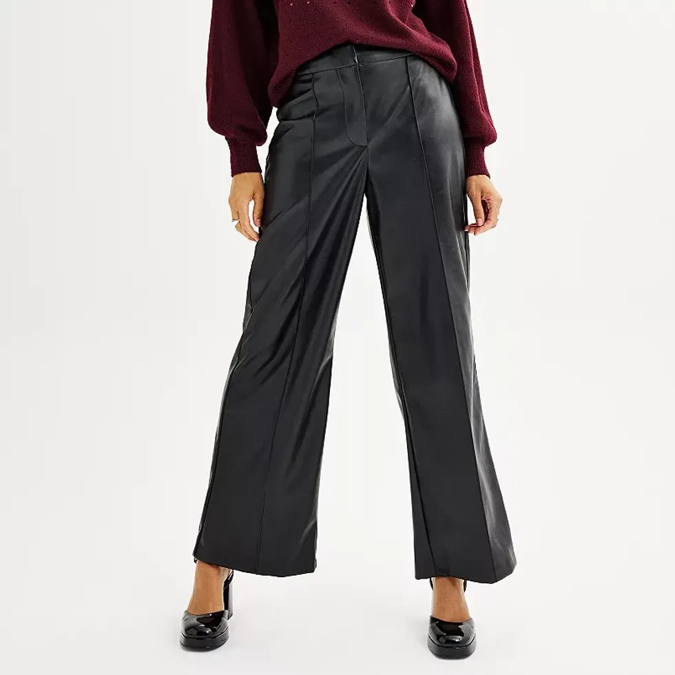 Pleated Faux Leather Pants