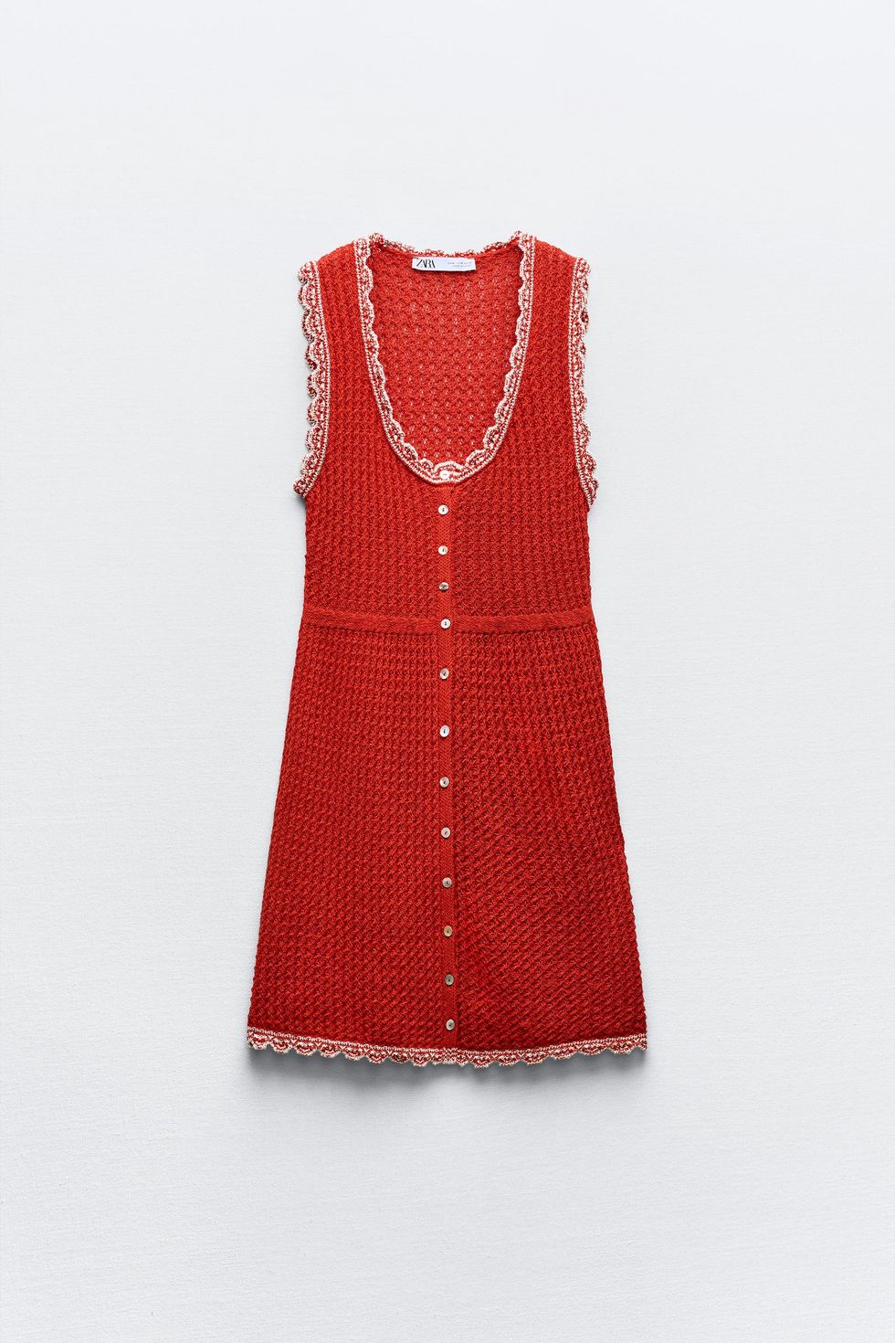 Pointelle Knit Red Dress