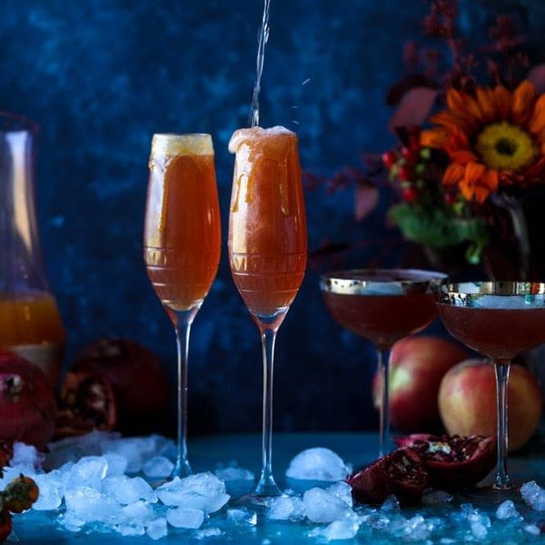 Pomegranate Cider Mimosas With Salted Caramel Rim