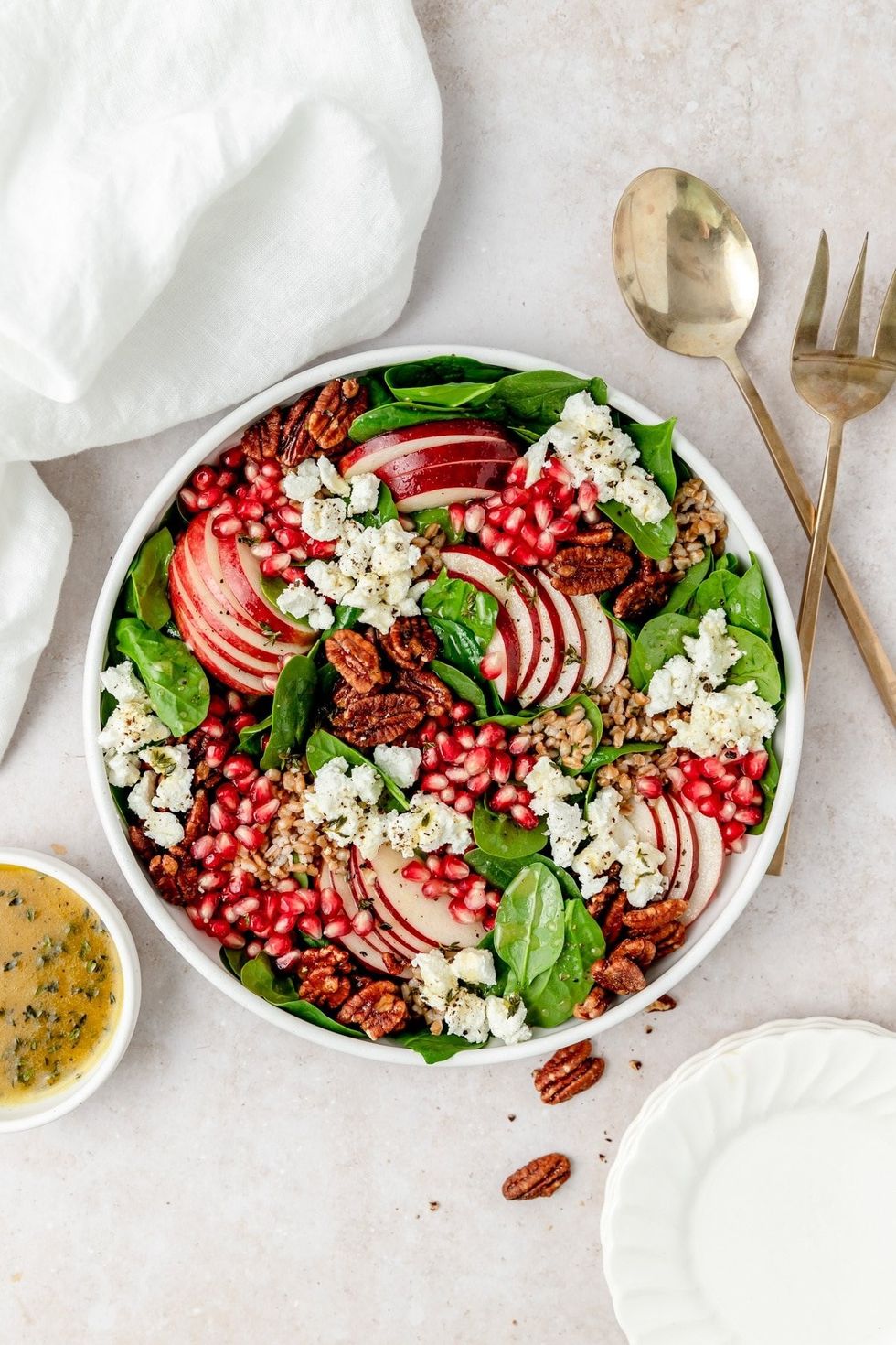 Pomegranate Spinach Salad with Apples & Goat Cheese