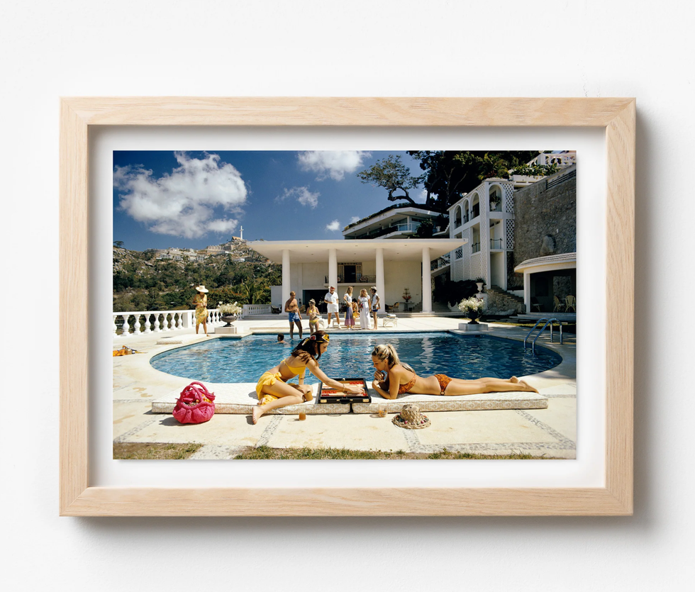 Poolside Backgammon by Slim Aarons Vintage Print