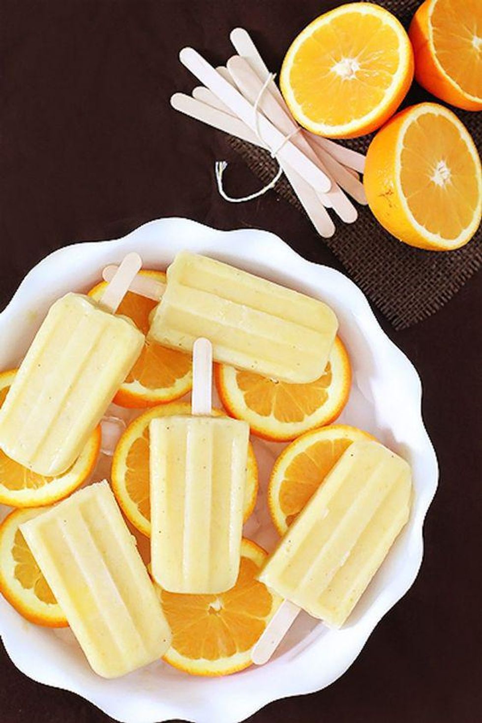 popsicles with banana, orange, and pineapple