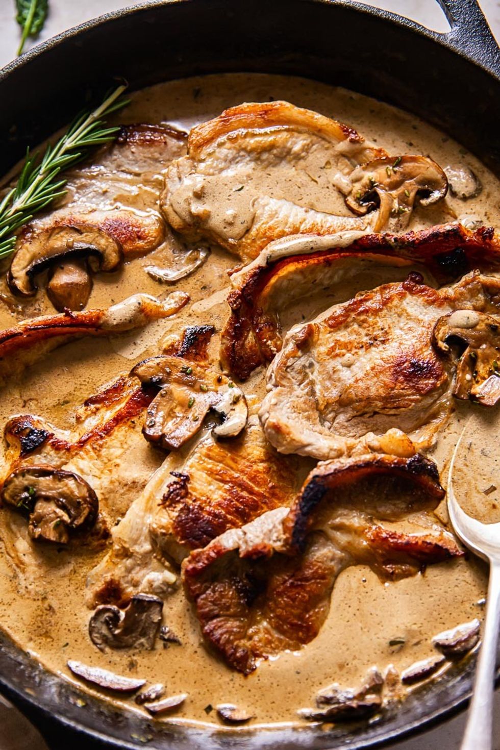 Pork Loin Steaks in Creamy Shallot & Mushroom Sauce