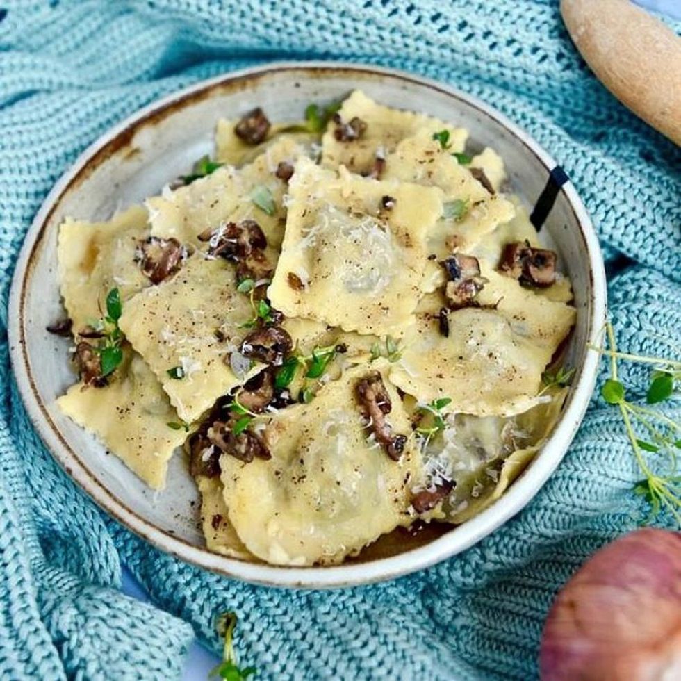 Portabello Mushroom Ravioli and Sage Brown Butter Sauce