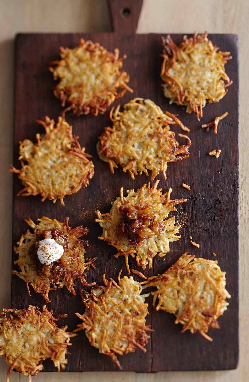 Potato Latkes With Apple-Date Chutney and Cinnamon Sour Cream
