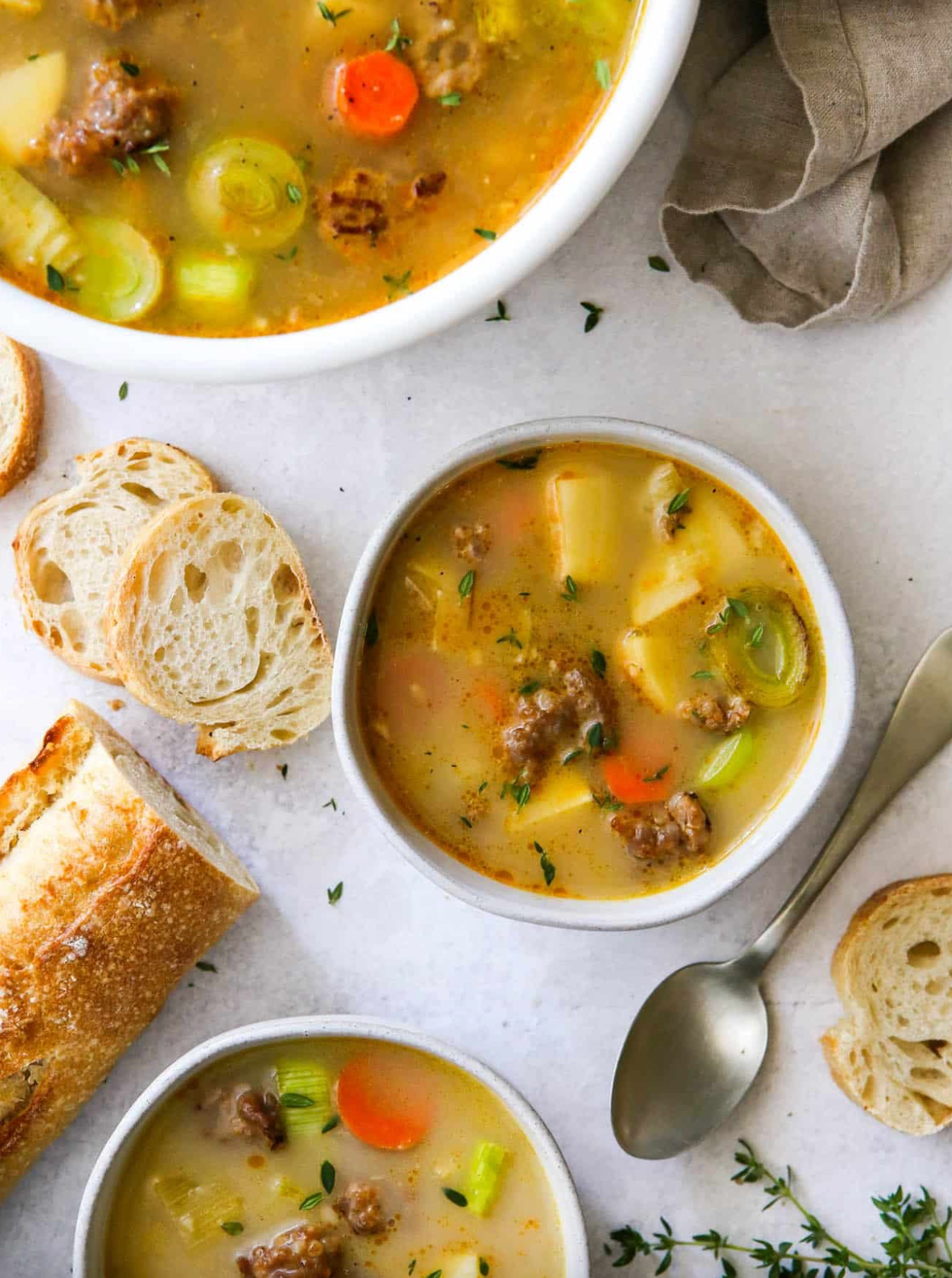 Potato Leek Soup with Italian Sausage