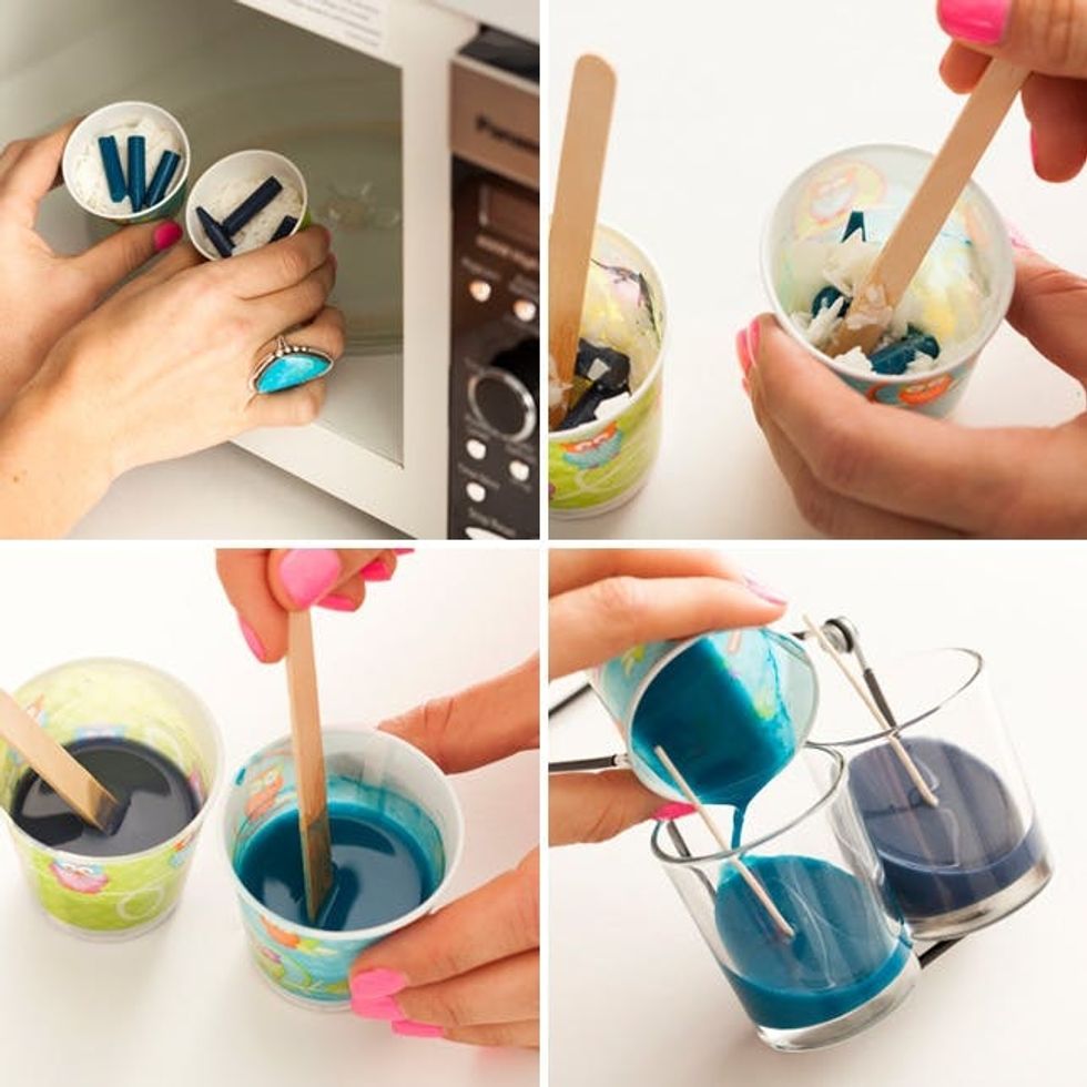 pour wax and crayon into dixie cups