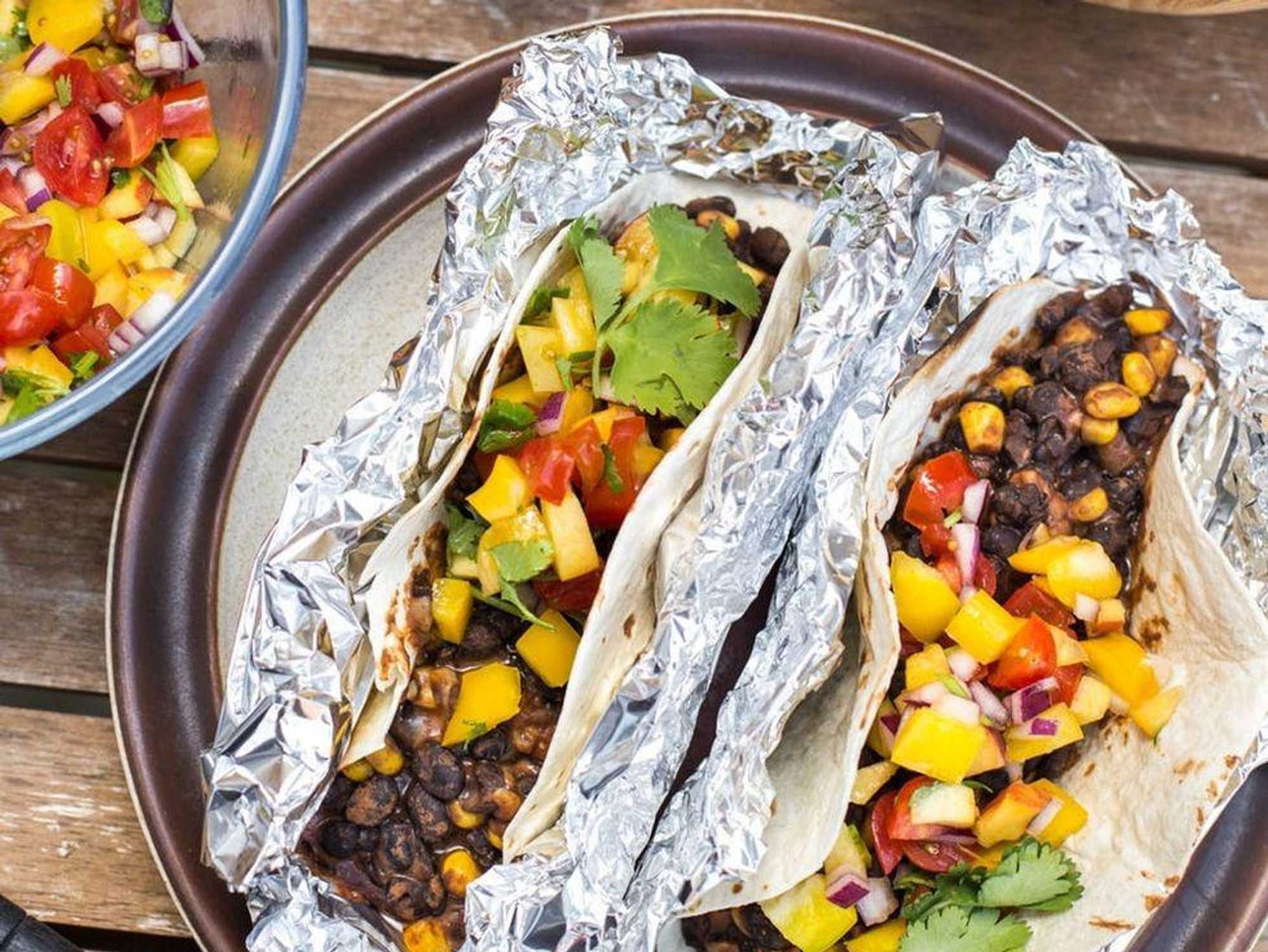Premade Barbecue Black Bean Tacos for Camping
