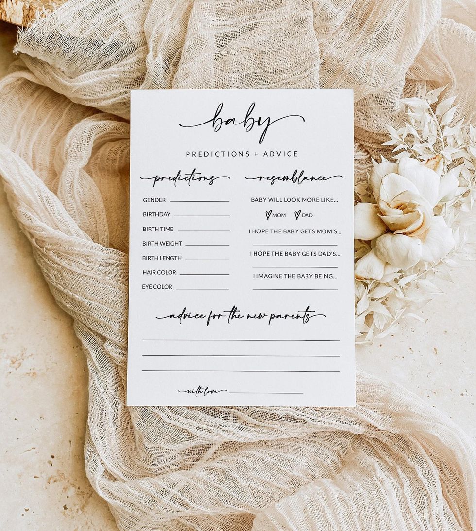 PrettyMomentsDesign Baby Predictions and Advice Card Printable