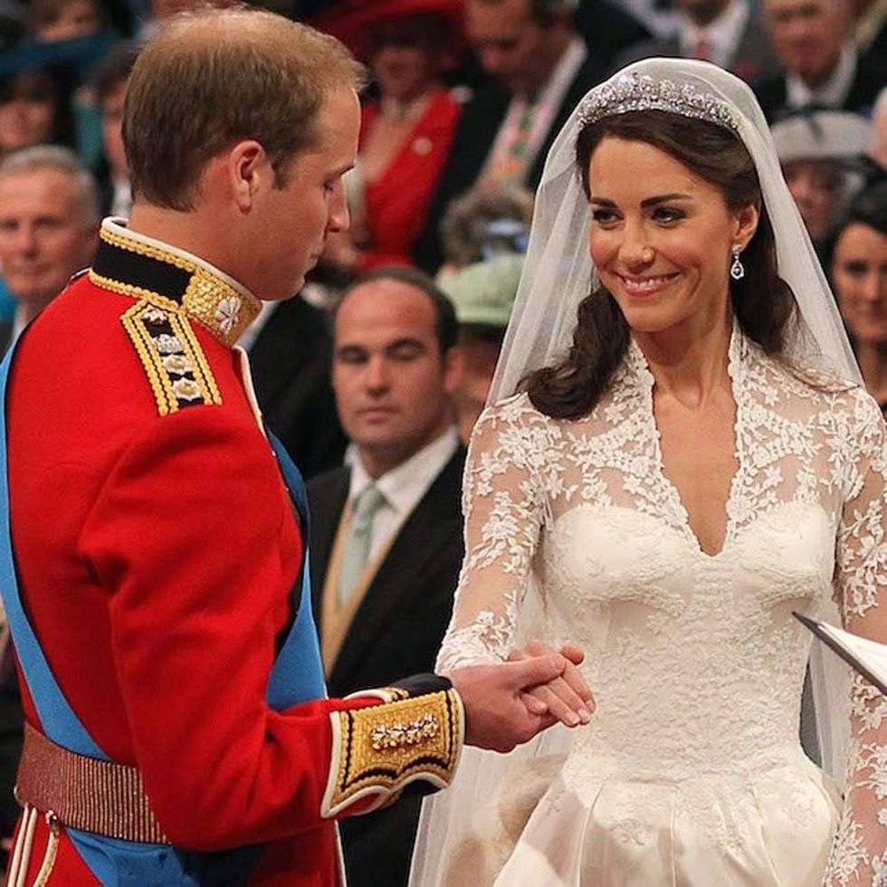 Prince William and Kate Middleton exchange vows at Westminster Abbey, London, during their wedding service. PRESS ASSOCIATION Photo. Picture date: Friday April 29 2011. Photo credit should read: Dominic Lipinski/PA Wire