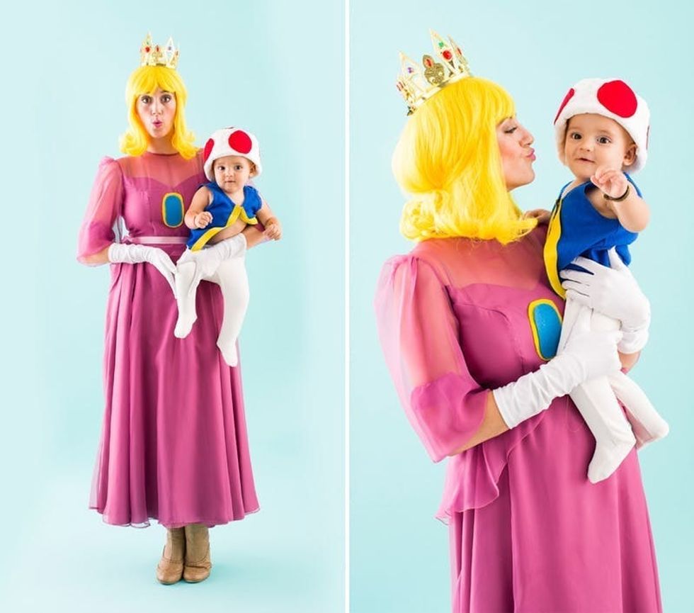 Princess Peach and Toad 80s group costume