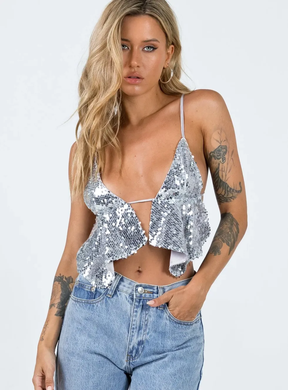 Princess Polly silver sequin top