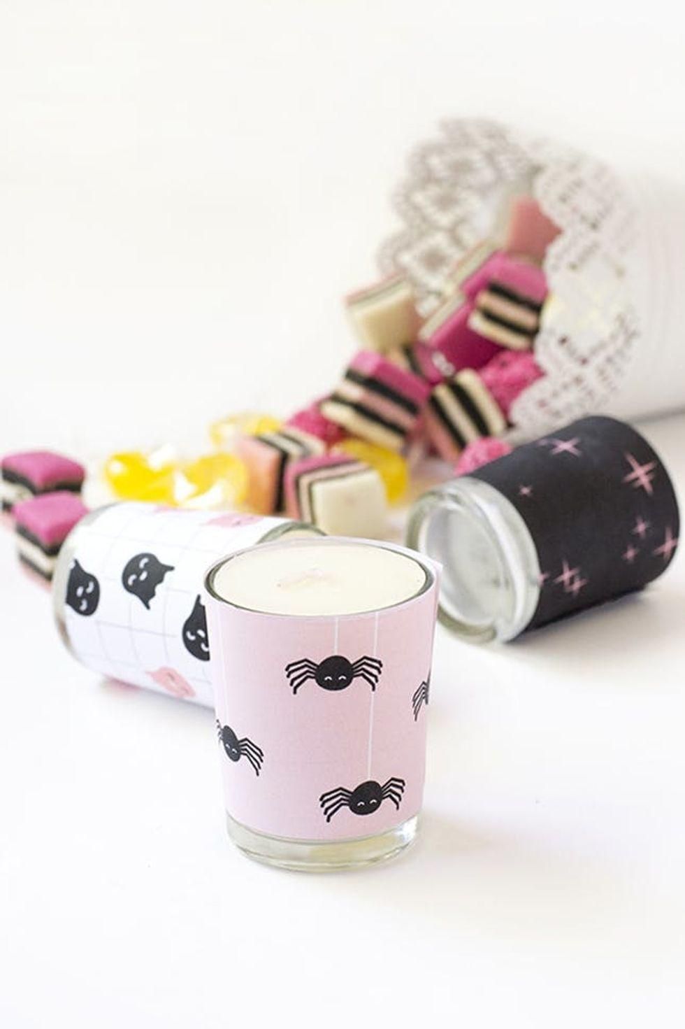 Printable Votive Wraps pink with black spiders
