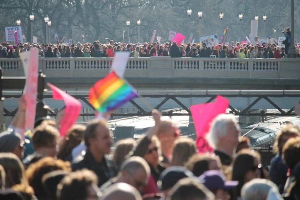 Protesters take to the streets for the Women's March in Chicago on January 21, 2017. Hundreds of thousands of protesters spearheaded by women's rights groups demonstrated across the US to send a defiant message to US President Donald Trump. / AFP / Derek R. HENKLE (Photo credit should read DEREK R. HENKLE/AFP/Getty Images)