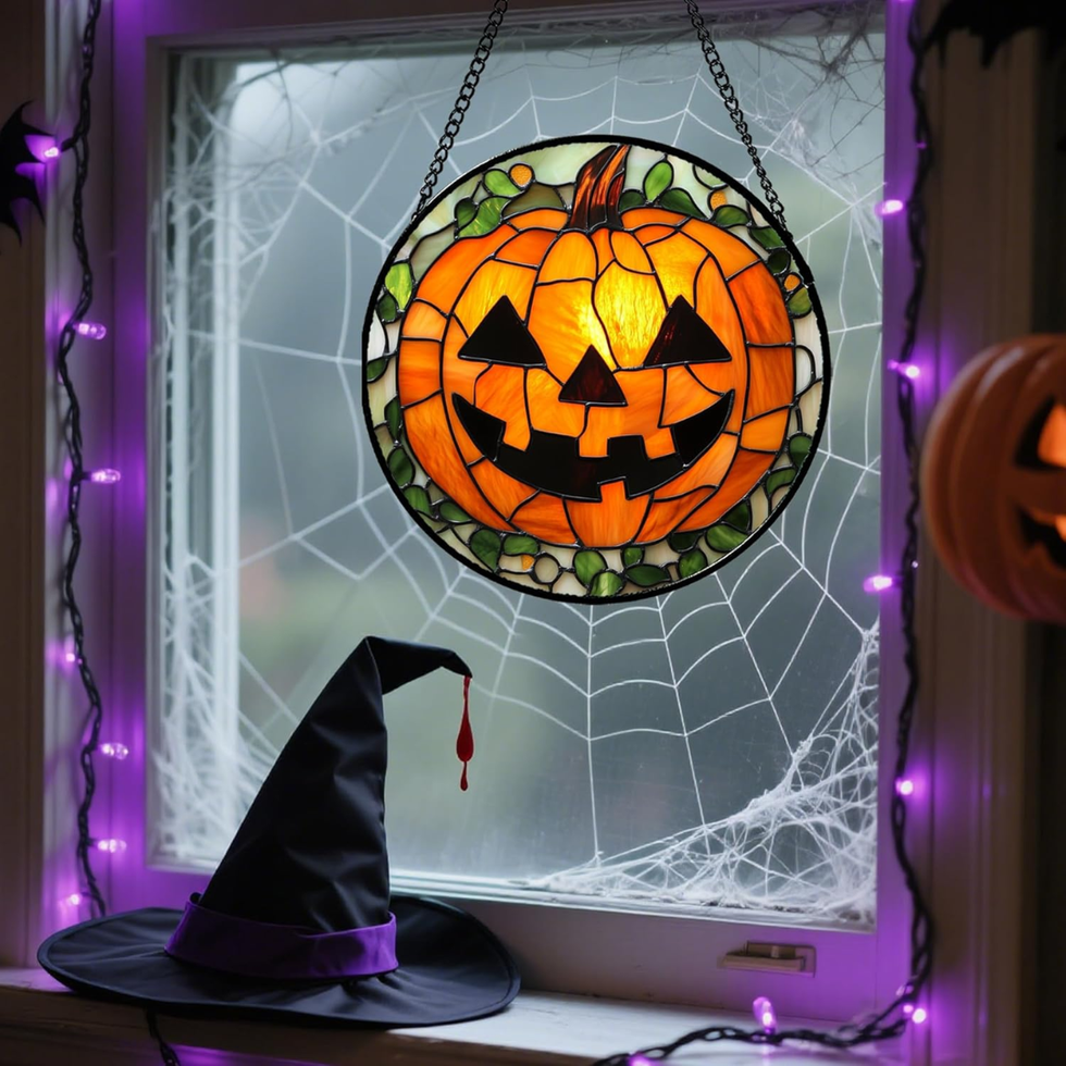 Pumpkin Glass Window Hanging