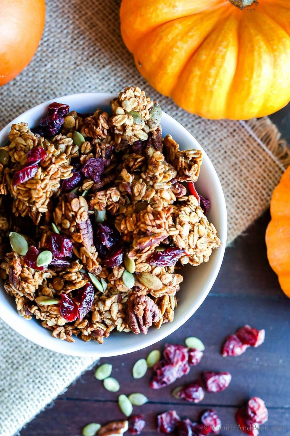 Pumpkin Maple Pecan Granola With Cranberries