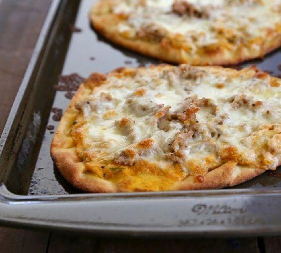 Pumpkin Naan Pizza with Gruyere and Fresh Herbs