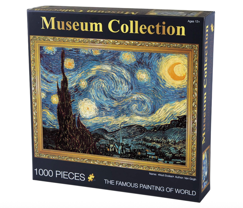 Puzzle box featuring "The Starry Night" painting by Van Gogh, 1000 pieces.