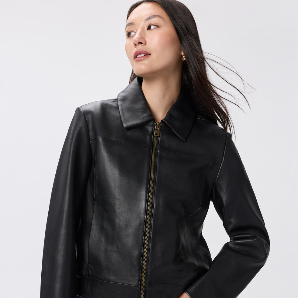Quince 100% Leather Cropped Zip-Front Jacket
