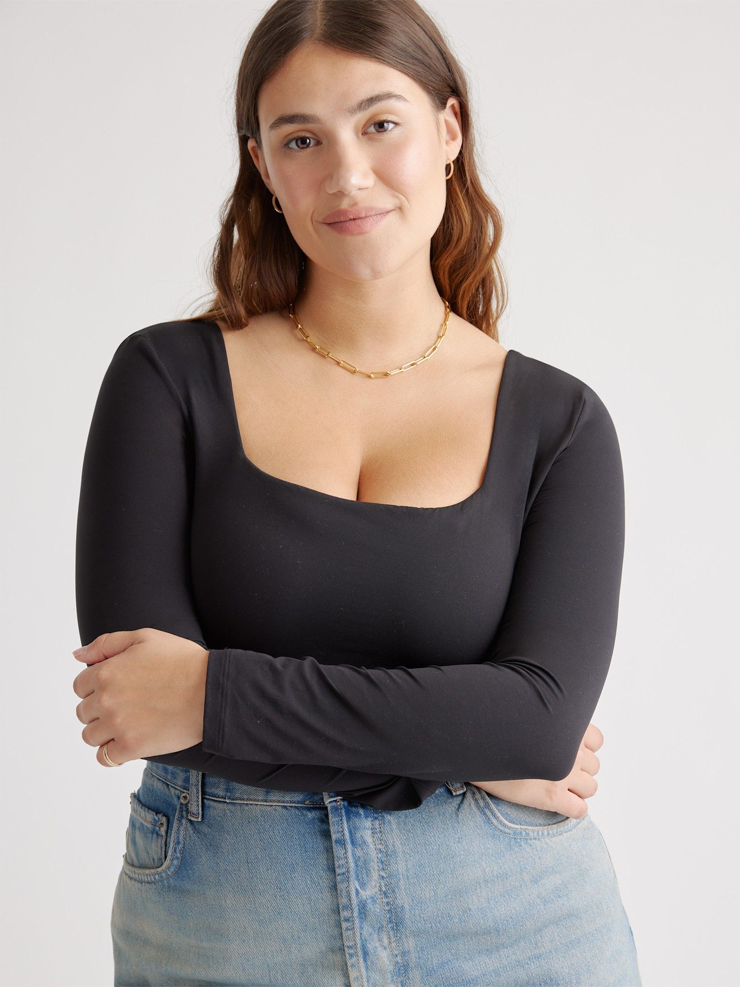 Quince Second Skin Square Neck Long Sleeve Bodysuit