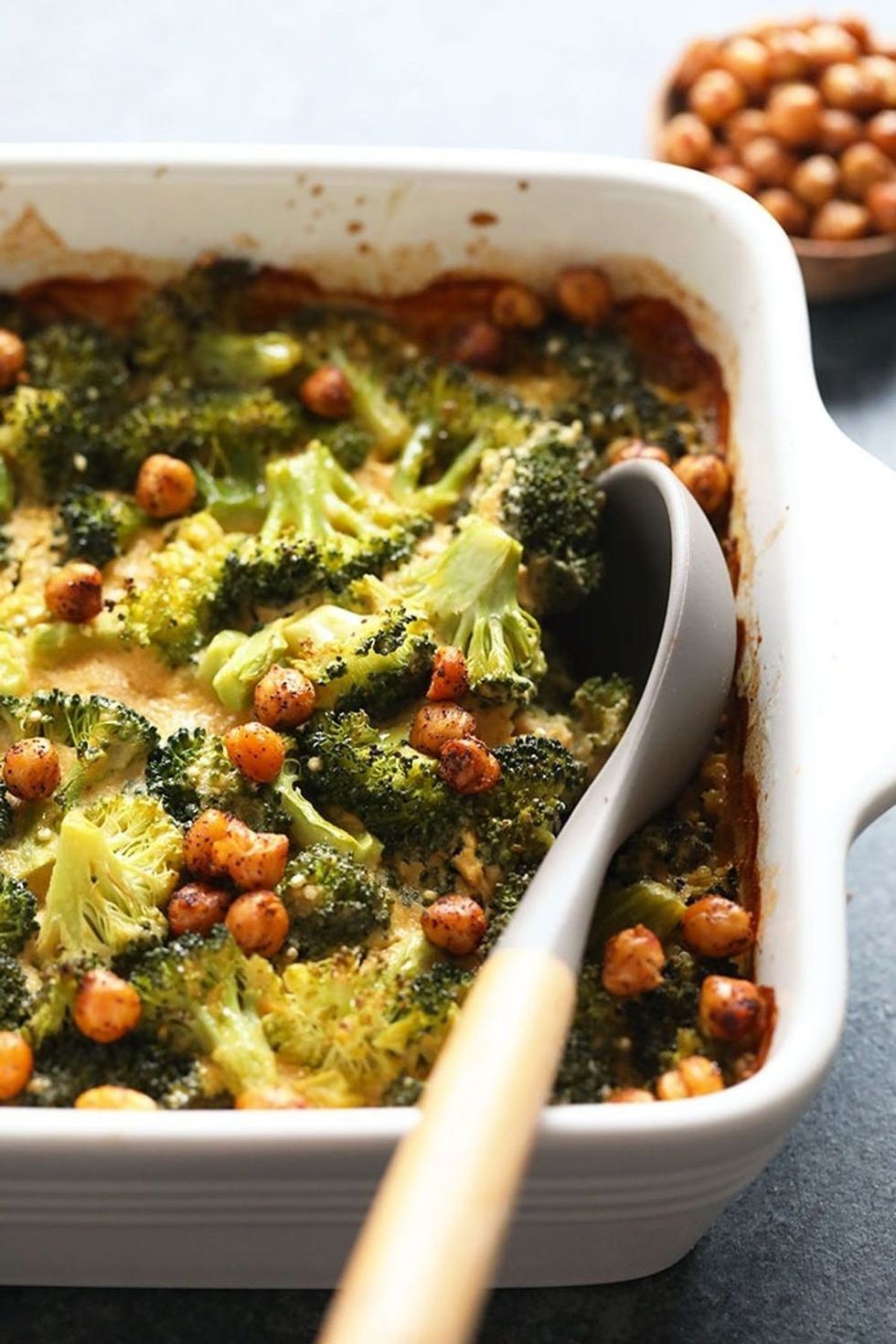 Quinoa Broccoli and Cheese Casserole With Crispy Chickpeas