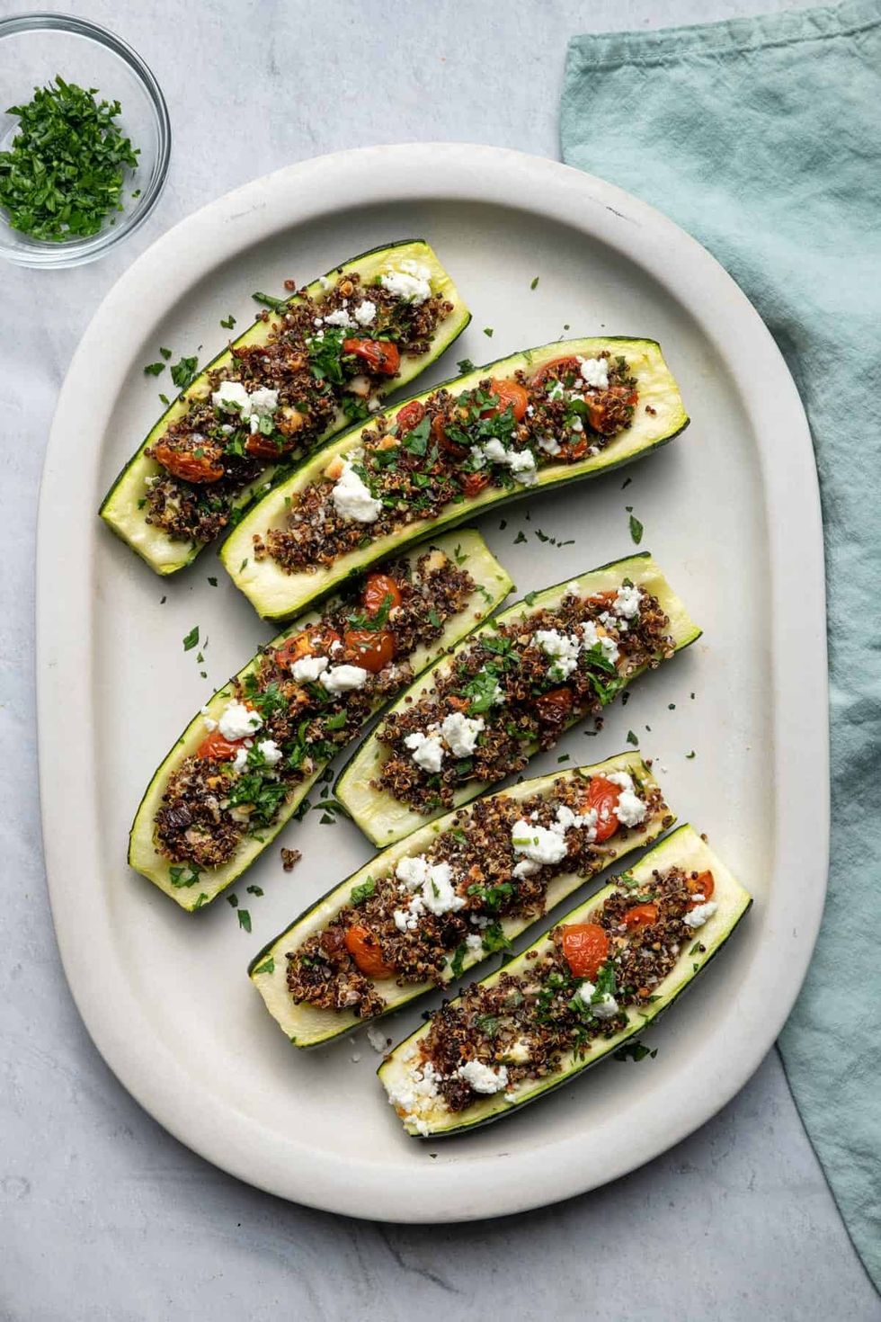 Quinoa-Stuffed Zucchini Boats