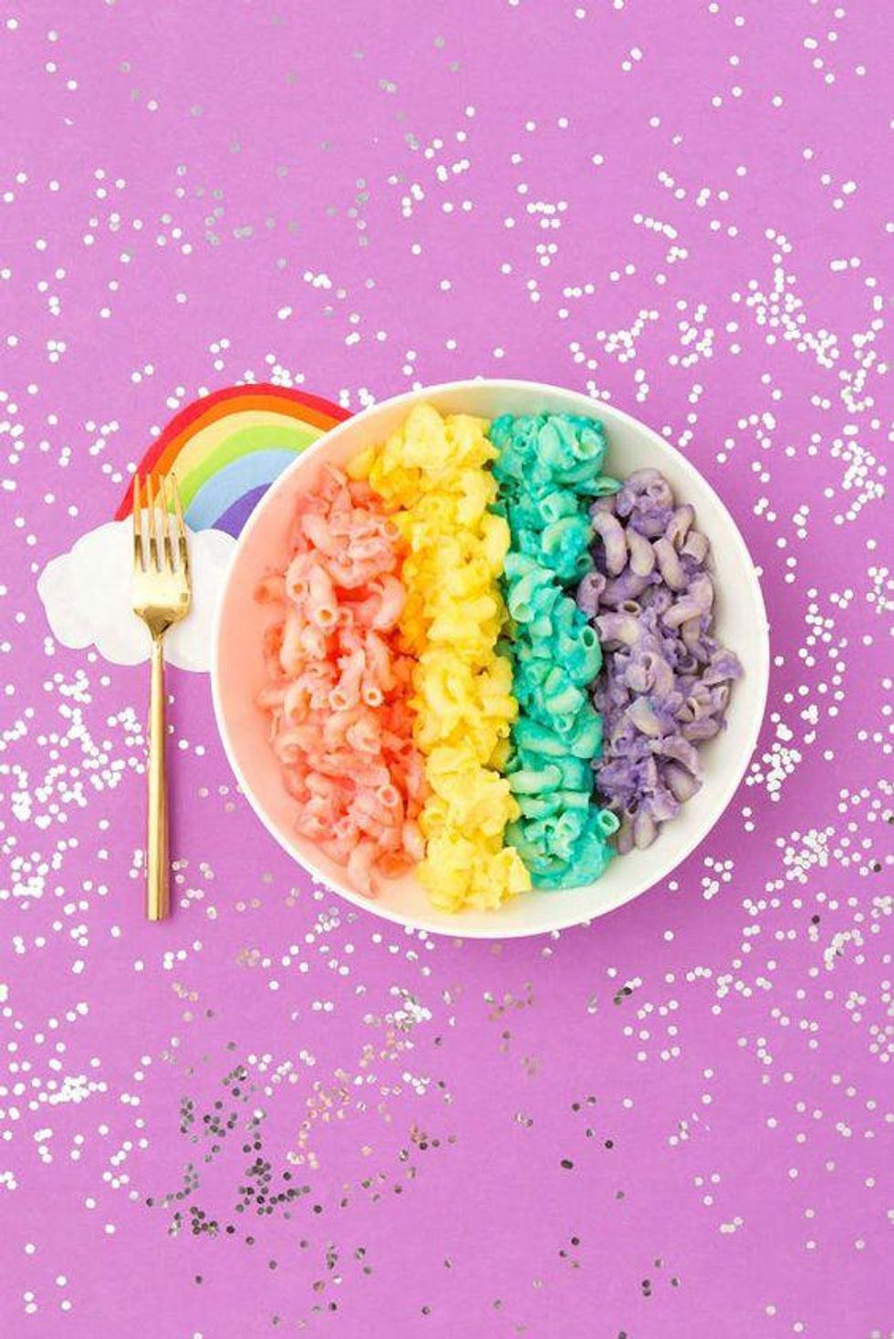 rainbow recipe on a purple sparkly background