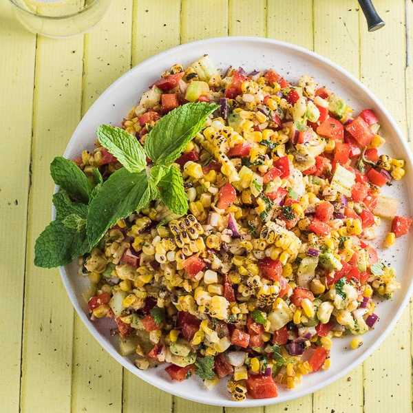 rainbow Roasted Corn and Avocado Salad