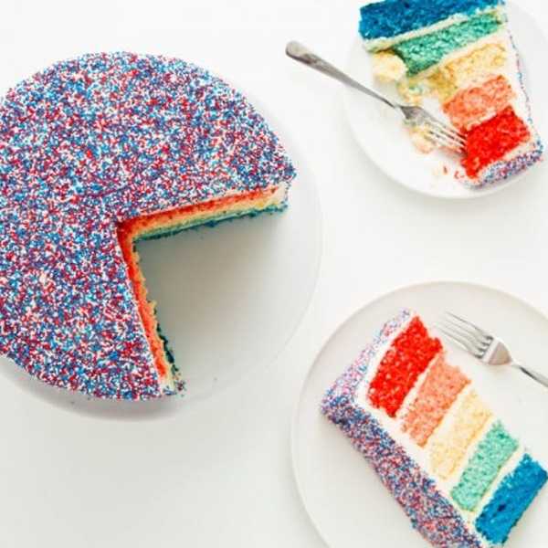 Rainbow Sprinkle Ombr\u00e9 Cake for 4th of july desserts