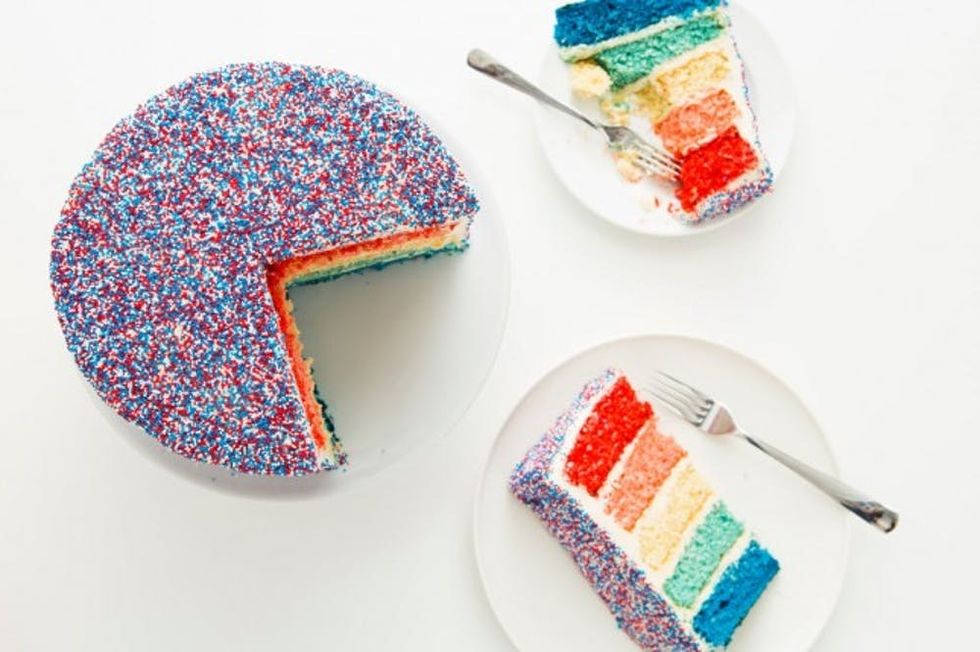 Rainbow Sprinkle Ombr\u00e9 Cake for 4th of july desserts