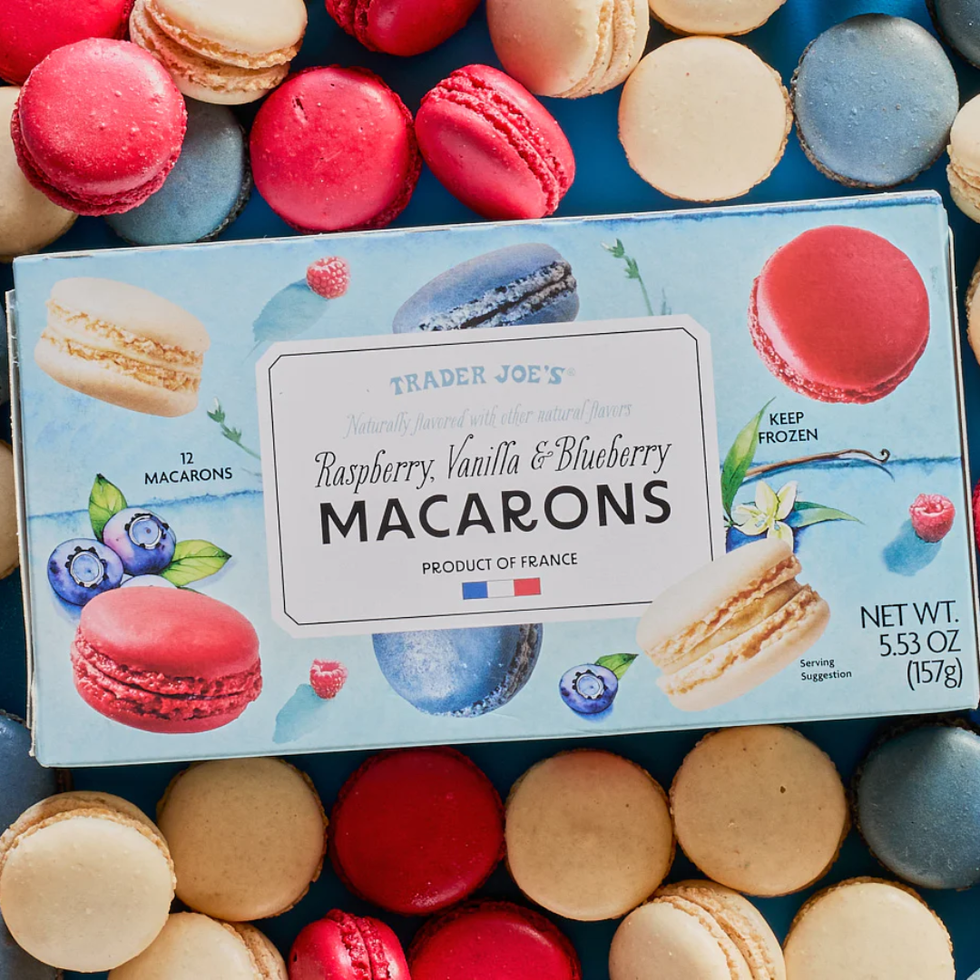 Raspberry, Vanilla & Blueberry Macarons