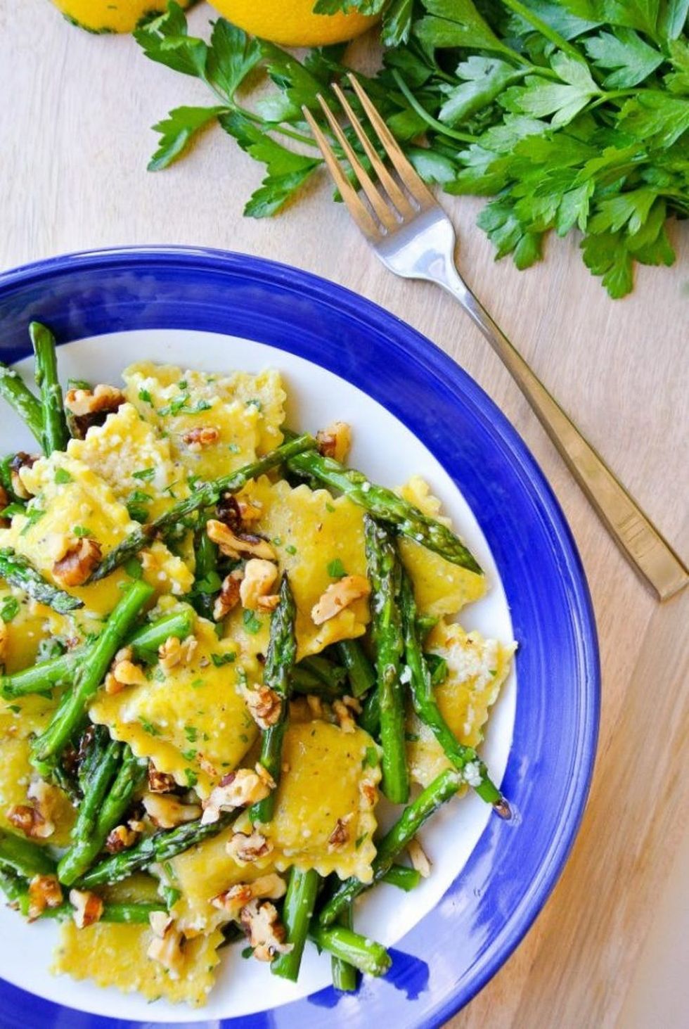 Ravioli and Asparagus in a Lemon Brown Butter Sauce