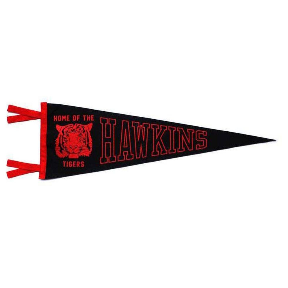 red and black Hawkins, Indiana Pennant